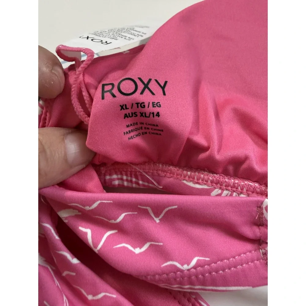 Roxy Athletic Tri Scoop Cheeky Bikini Set Pink‎ Tropical Palm XL 434008210 BDQ
